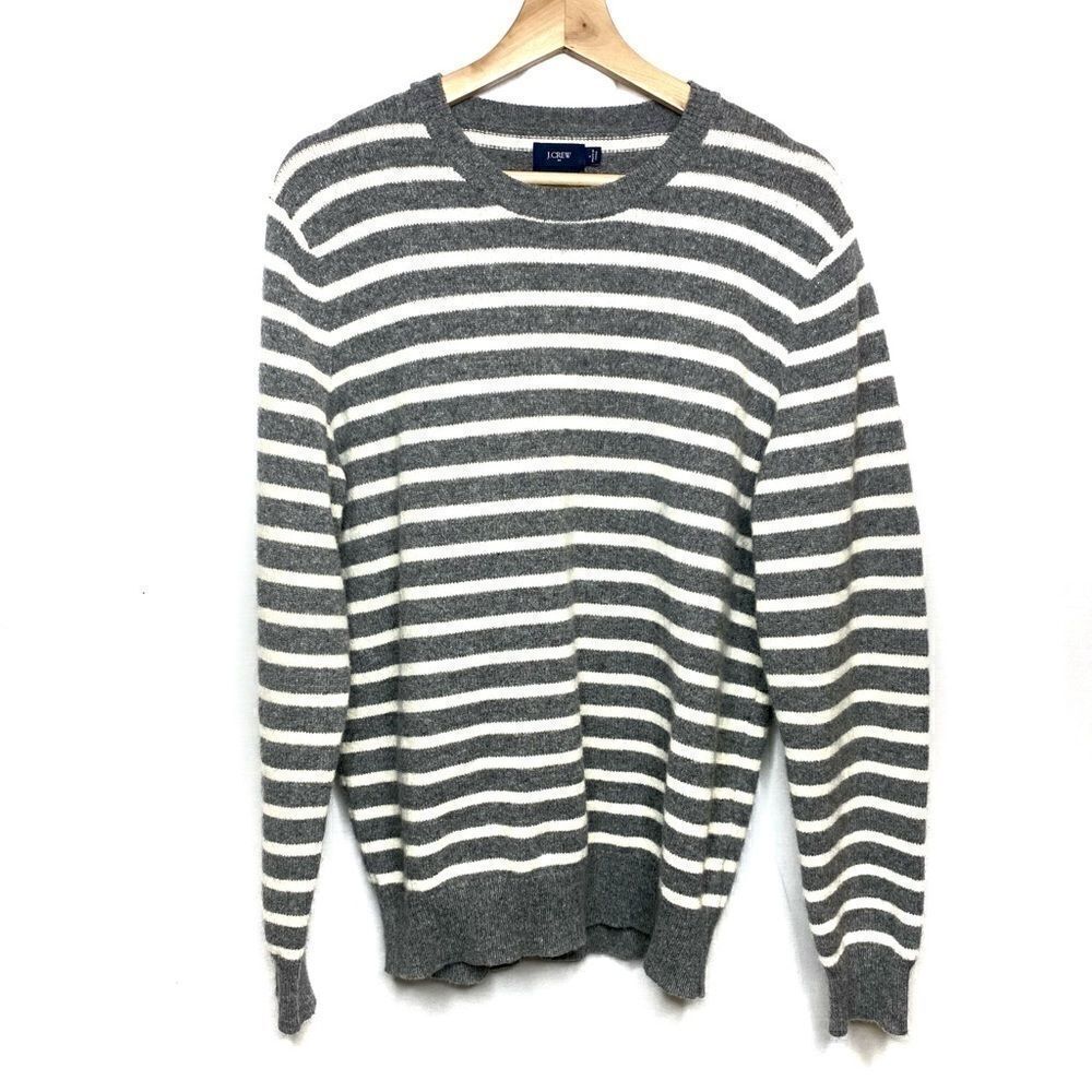 J. Crew Factory gray and white striped lambs wool sweater size L